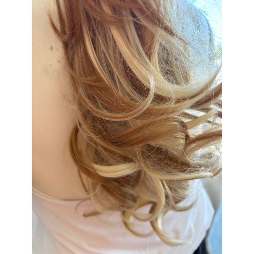 Blonde Highlighted Wavy Ponytail Extension Claw Clip Synthetic Hairpiece SM